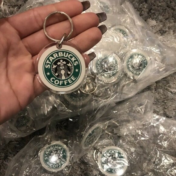 Starbucks Original Logo Keychain Lucite Pendant Fob Coffee Key Ring Vintage - Picture 4 of 9